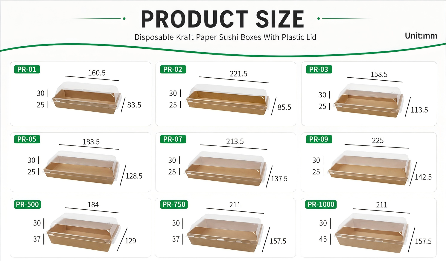 Disposable Kraft Paper Sushi Boxes With Plastic Lid