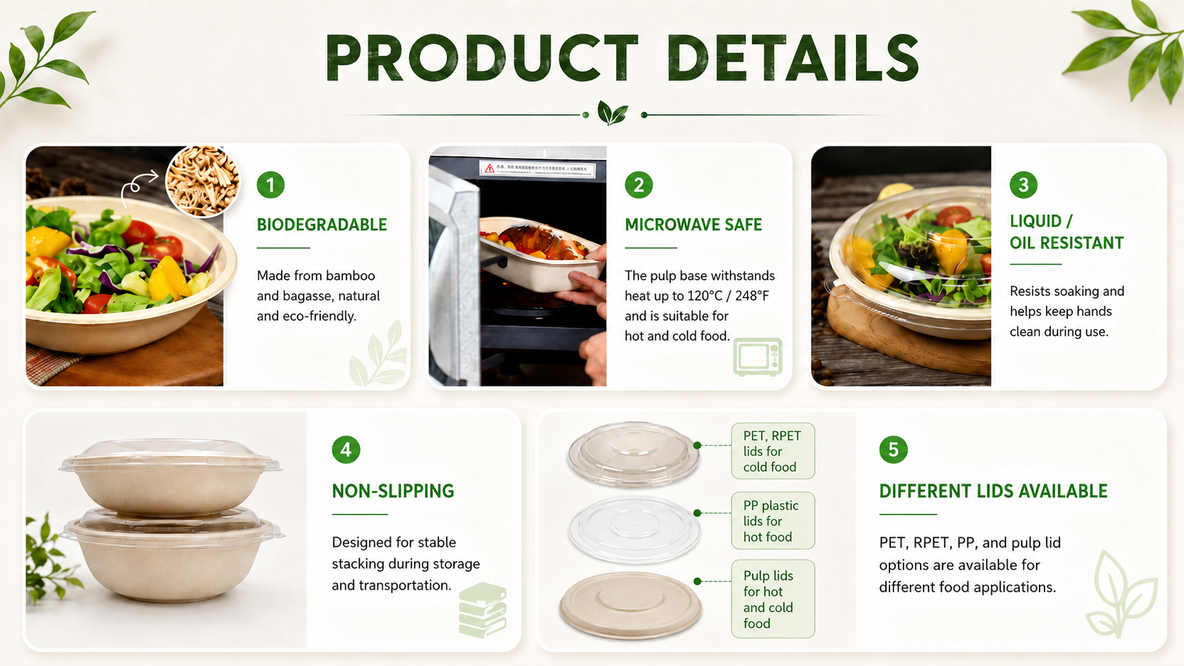 Biodegradable Bagasse Disposable Round Salad Bowl