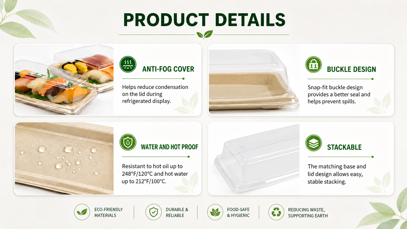 Biodegradable Fibres Sushi Tray Detail