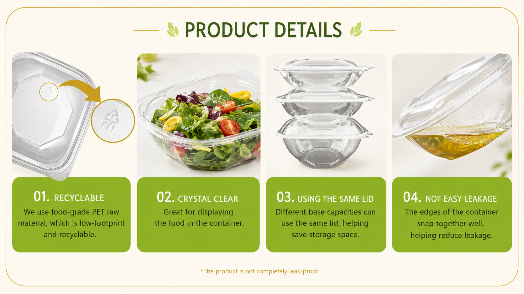 Recyclable PET Square Salad Container Detail