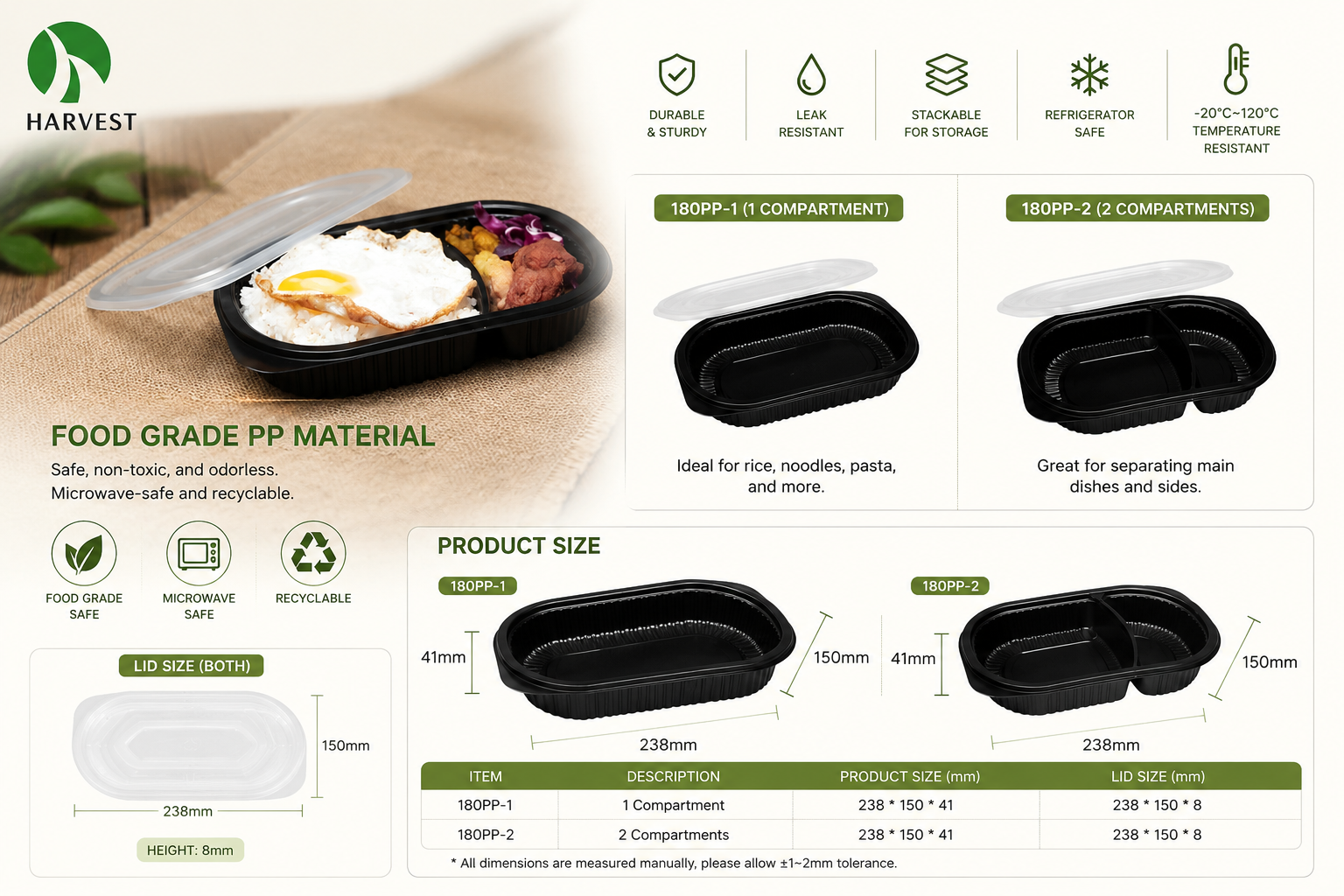 Recyclable Takeaway Oval Plastic Food Box Size Detail