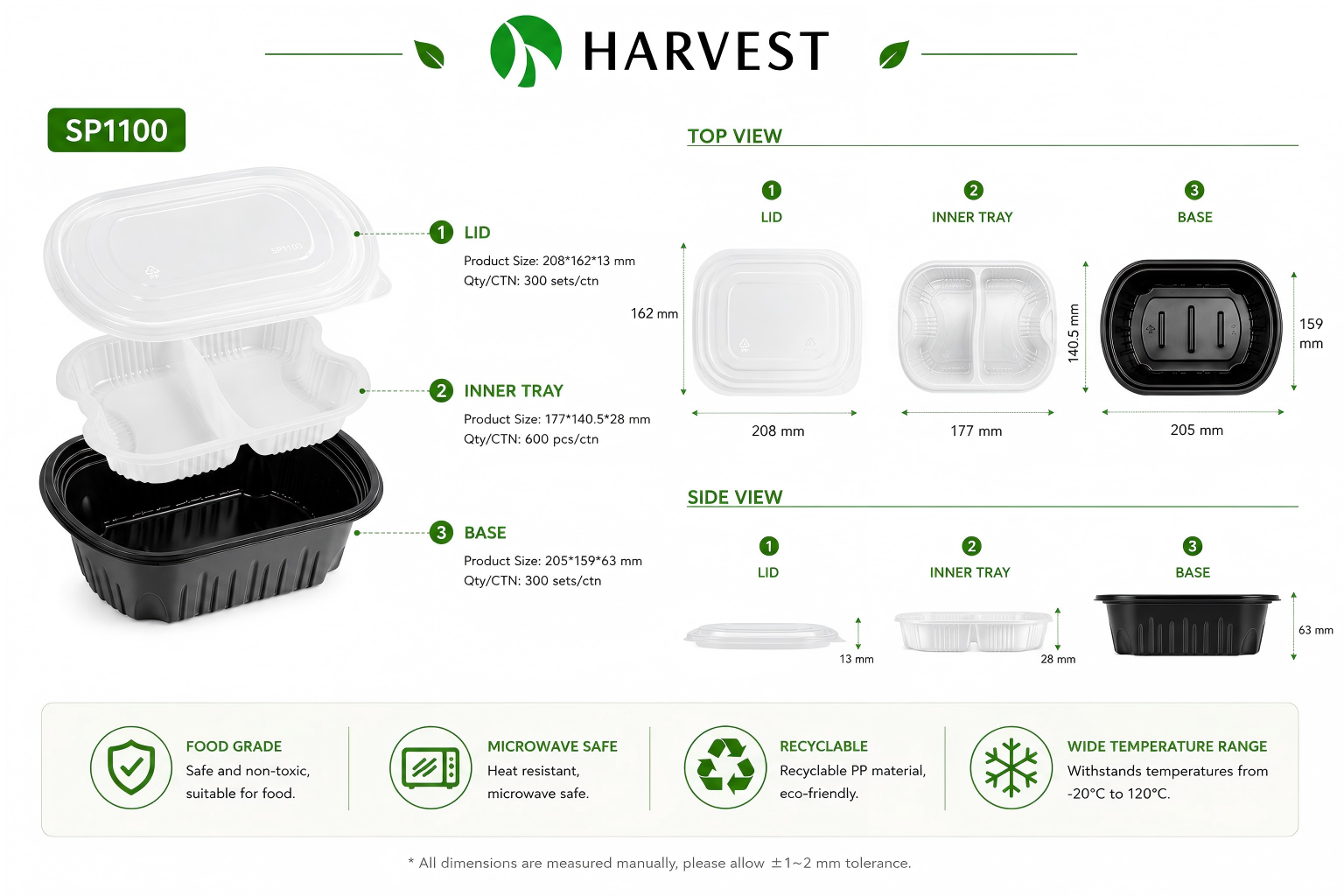 SP1100 Double Layer Series- Round Food Bowl&Rectangular Food Box