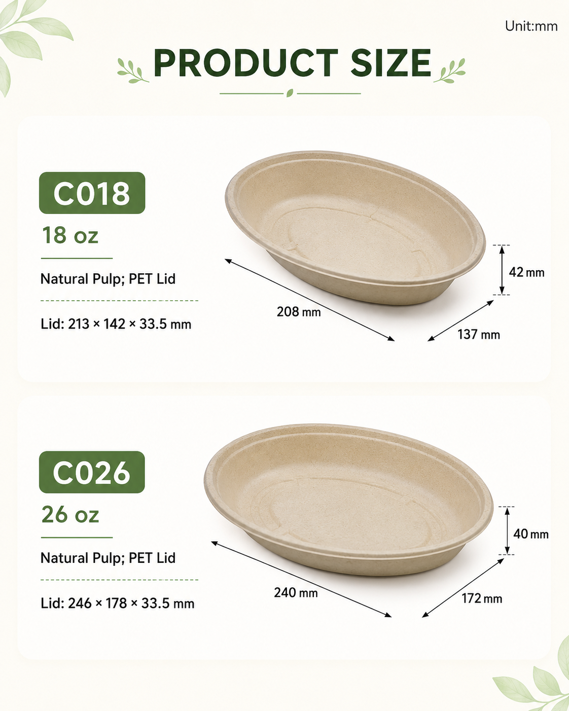 Sugarcane Fiber Pulp Oval box