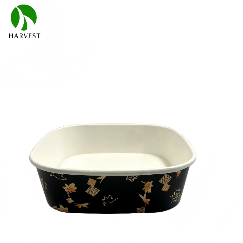 KS Square Series - Maple Leaf Printed Kraft Paper Takeaway Containers