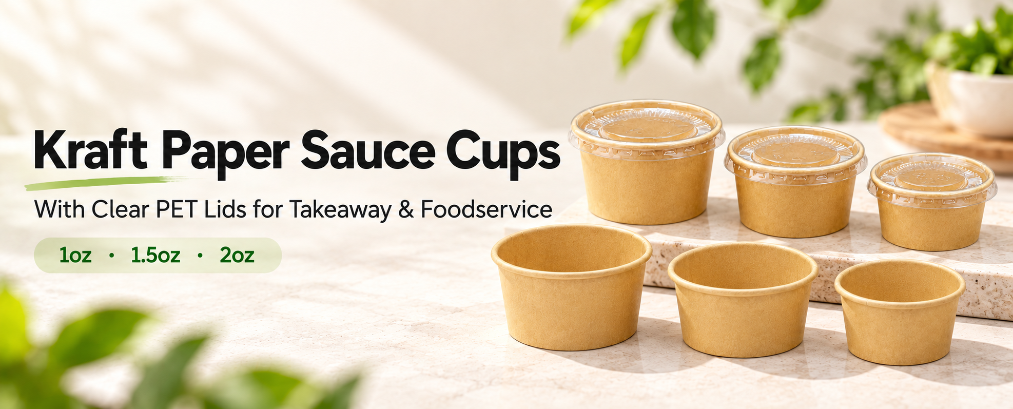 Kraft Paper Sauce Cups with PET Lids for Takeaway & Foodservice