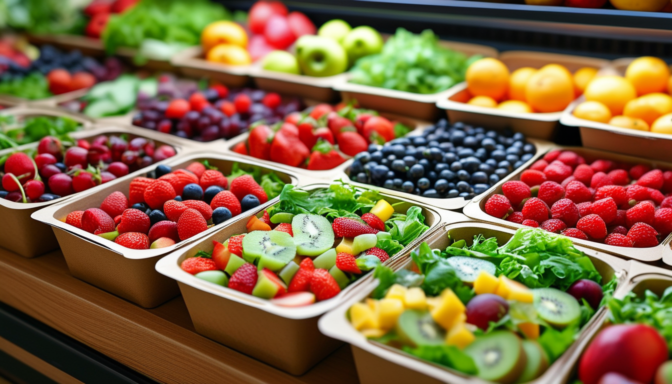 Kraft Paper Container With Lid For Supermarket Fresh Salad And Fruit Display