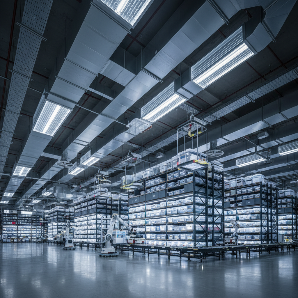 Air Conditioning Duct For High-capacity Inventory Organization In E-commerce Fulfillment Centers