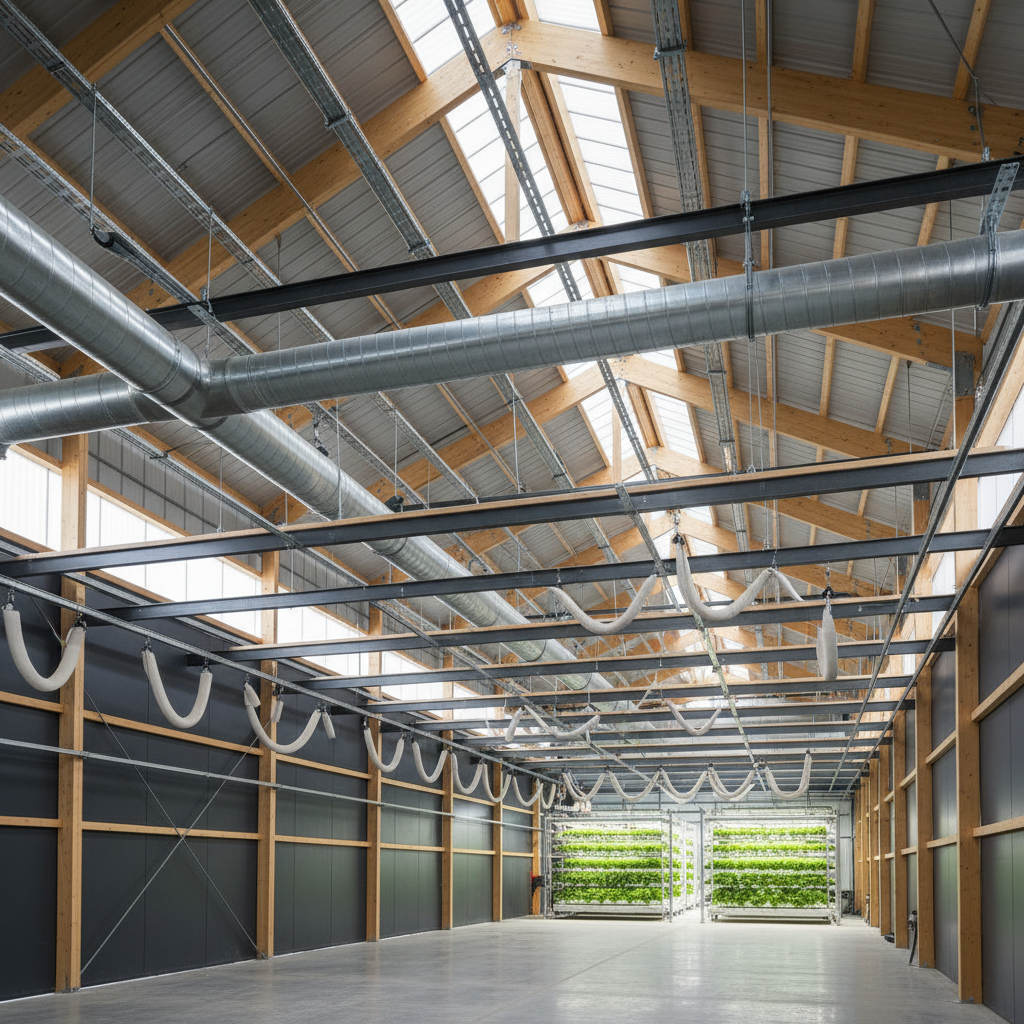 Air Conditioning Duct For Structural Roof Framing And Wall Cladding Support In Modern Agricultural Barns
