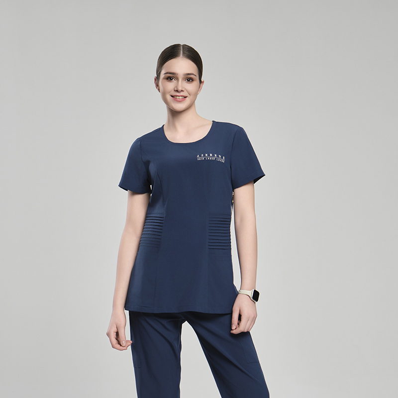 Navy Round Neck Sanxia Scrubs Women Set
