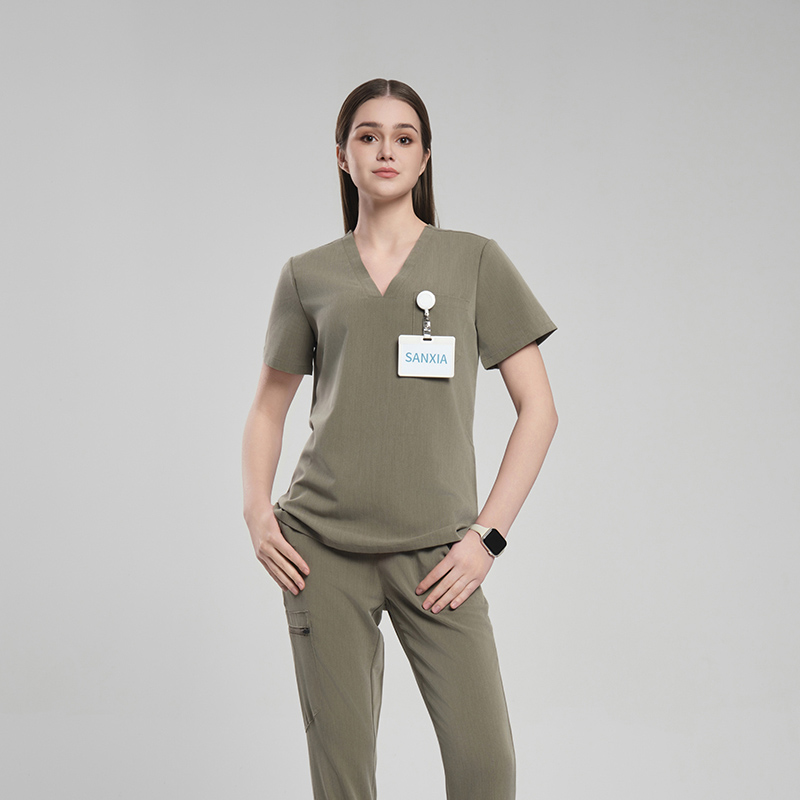 Women’s Olive Green V-Neck Scrub Top for Healthcare Teams