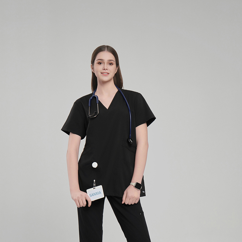 Women’s Black V-Neck Scrub Top for Healthcare Teams