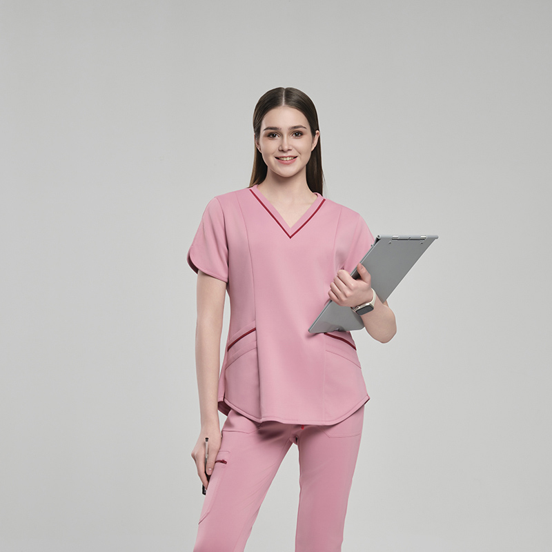Pink Contrast Trim Sanxia Scrubs Women for Clinics