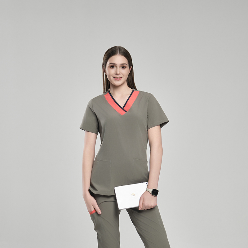 Olive Contrast Trim Sanxia Scrubs for Clinics