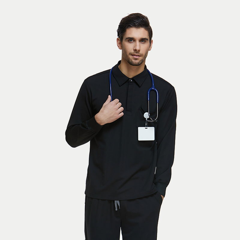 Men’s Black Sanxia Polo Scrub Set for Clinics