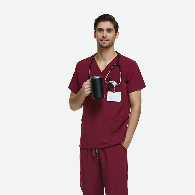 Men’s Maroon Sanxia Scrub Set for Healthcare Teams