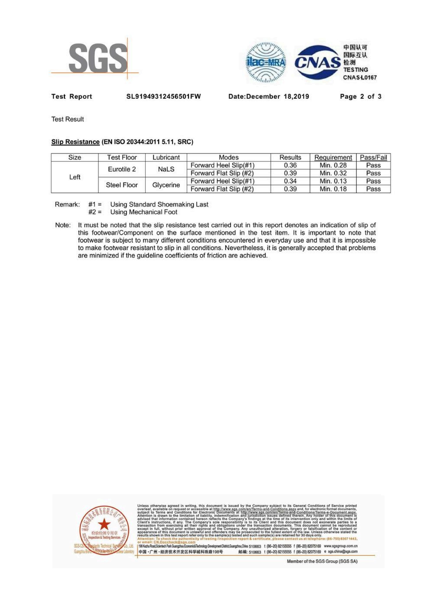 SGS anti-skid testing report for food shoes-2