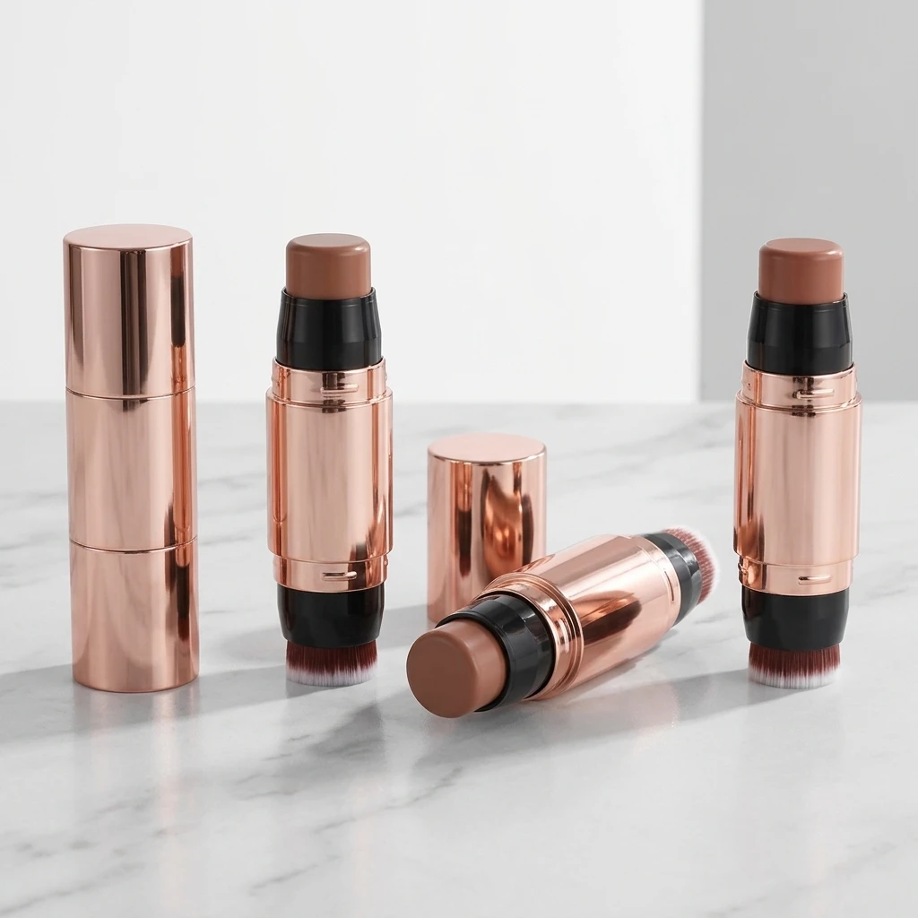 OEM Private Label Vegan Cruelty Free Waterproof Pink Cheek 2 in 1 With Brush Creamy Concealer Bronzer Blush Highlighter Sticker