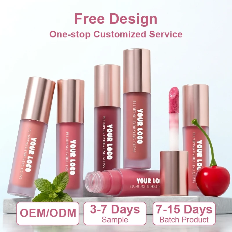 Custom Long Lasting Plumping Lip Gloss Cooling Plumping Customizable Visibly Fuller Lips Vegan Plump Lip Gloss for Private Label