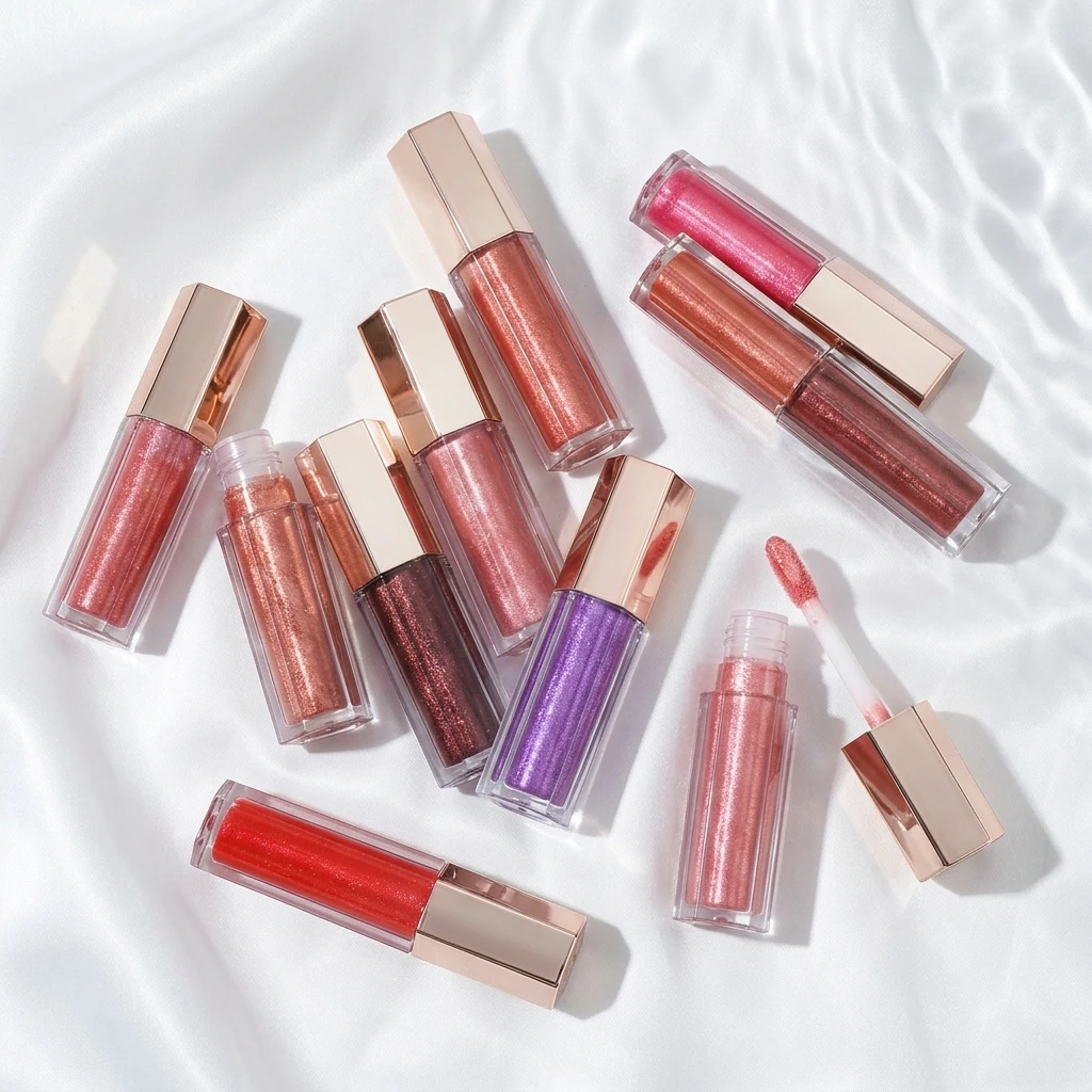 Custom Private Label Vegan Lip Stain Glitter Luxury Plumping Long Lasting Lipgloss Lip Gloss Waterproof Liquid MSDS Lip Golss