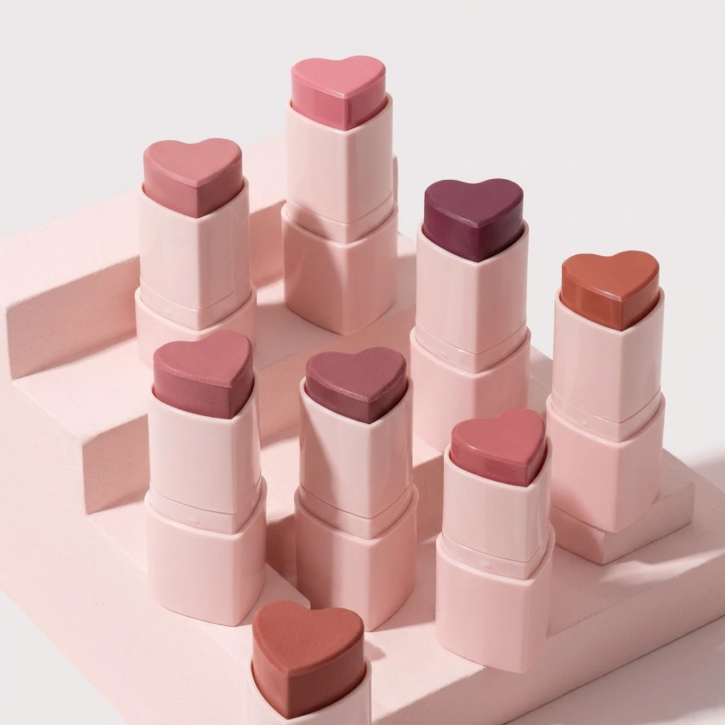 Custom Logo Face Make up Heart Shape Vegan Cream Blush Stick Private Label Organic Cheeks Matte Tint Cosmetics Heart Blush