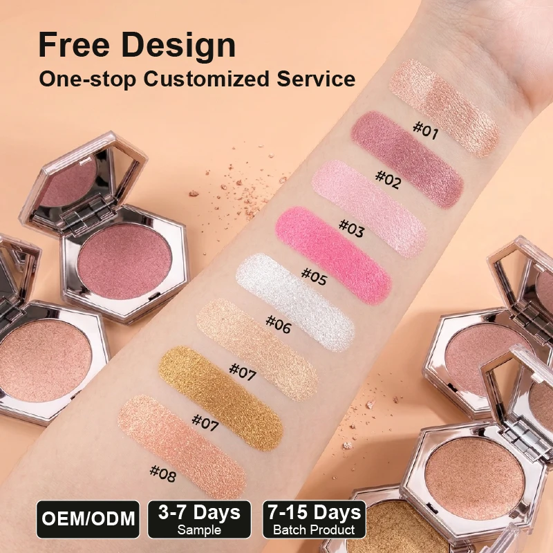 OEM 8 Colors Makeup Hexagonal Powder Box Single Color Highlighter Makeup Custom logo Powder Fine Bronzer Highlighters