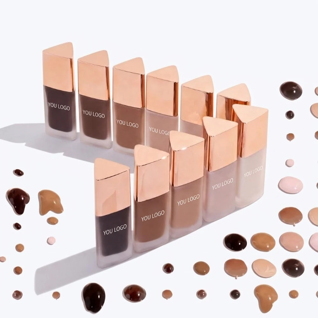 Multi Shade Liquid Foundation Full Coverage Vegan Long Lasting Natural Finish Waterproof Face Makeup Private Label Foundation