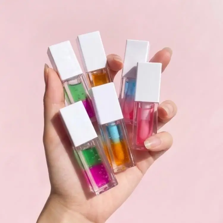 Customizable Two-Tone Bulk Vegan Hydrating Glossy Lip Care Private Label Lip Oil Custom Logo Moisturizer Plumping Lip Oil