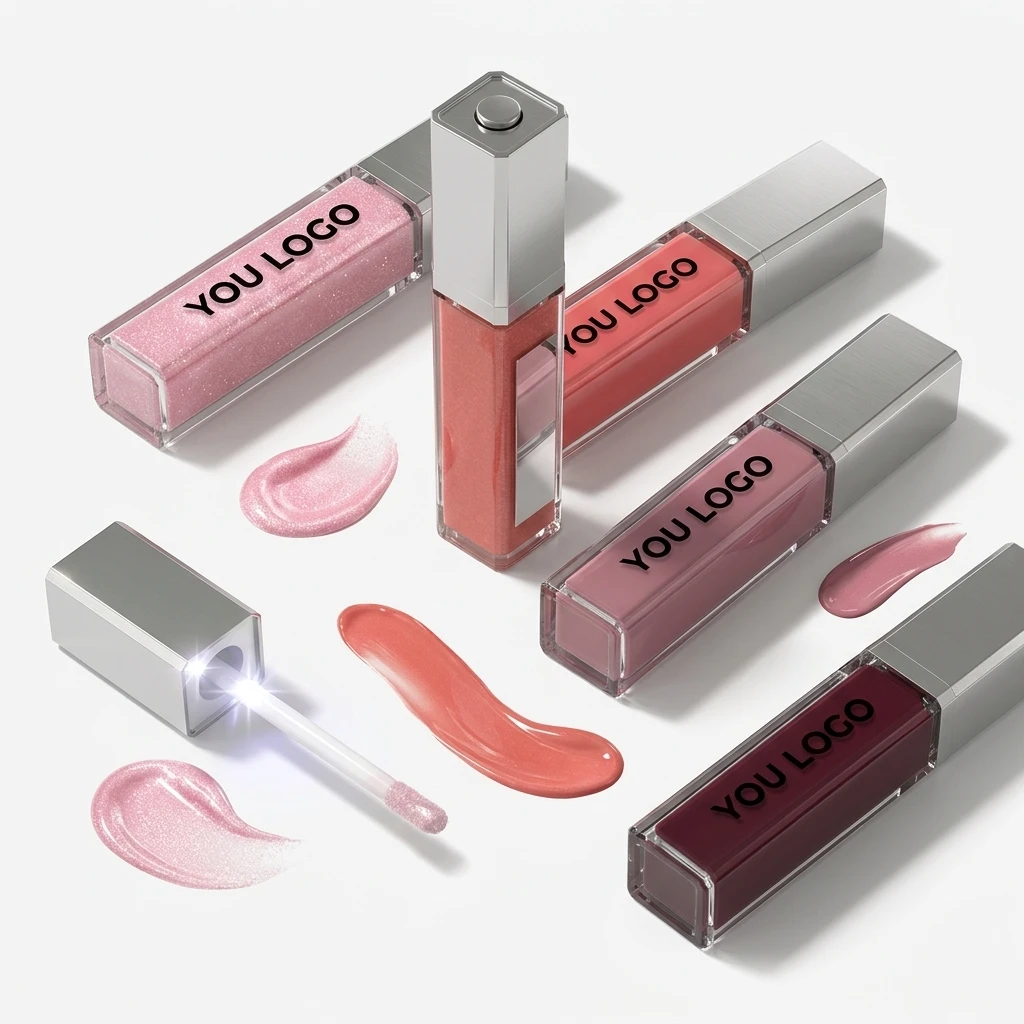 Pure Illumination Lip Gloss with LED-Lit Applicator Brush Side Mirror Non-Sticky Moisturizing Hydrating Lip Glosses with Oil
