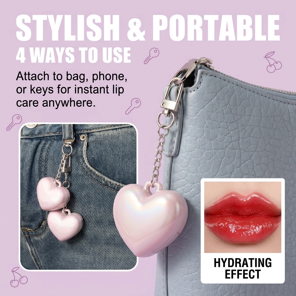 Private Label Custom Vegan Moisturizing Dewy-finish Lip Balm Heart-shaped Lip Gloss with Keychain Convenient Tinted Lip Balm