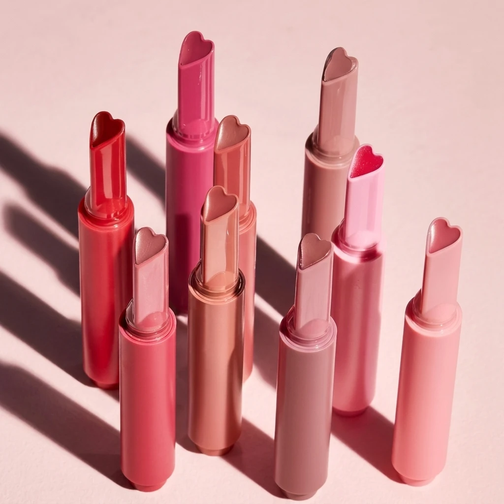 Custom Hot Selling Custom Logo Vegan Pink Heart Lipstick Press Non-Sticky Gloss Lip Balm High Hydrating Shiny Gloss Tint Stick