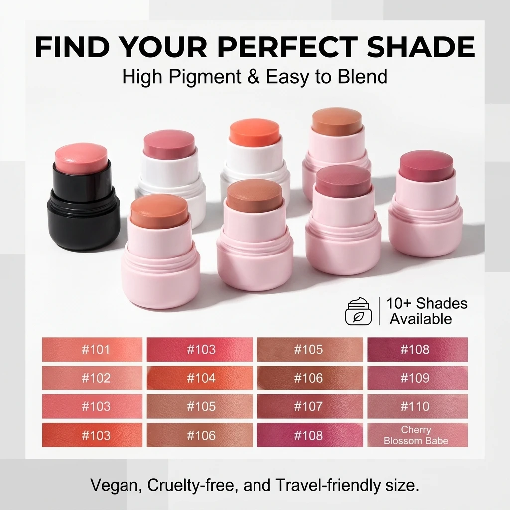 OEM Custom Makeup Vegan Cute Blush With Your Logo Cruelty Free Waterproof Daily Tinted Pink Cream Blush Stick Private Label