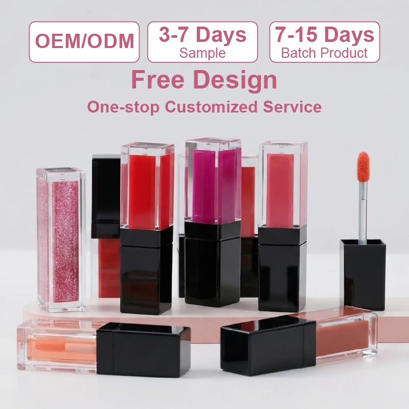 Small Batch Customizable Wholesale OEM ODM Customized Logo Black Lid Waterproof Empty Lip Gloss Vegan Long Lasting Lip Gloss
