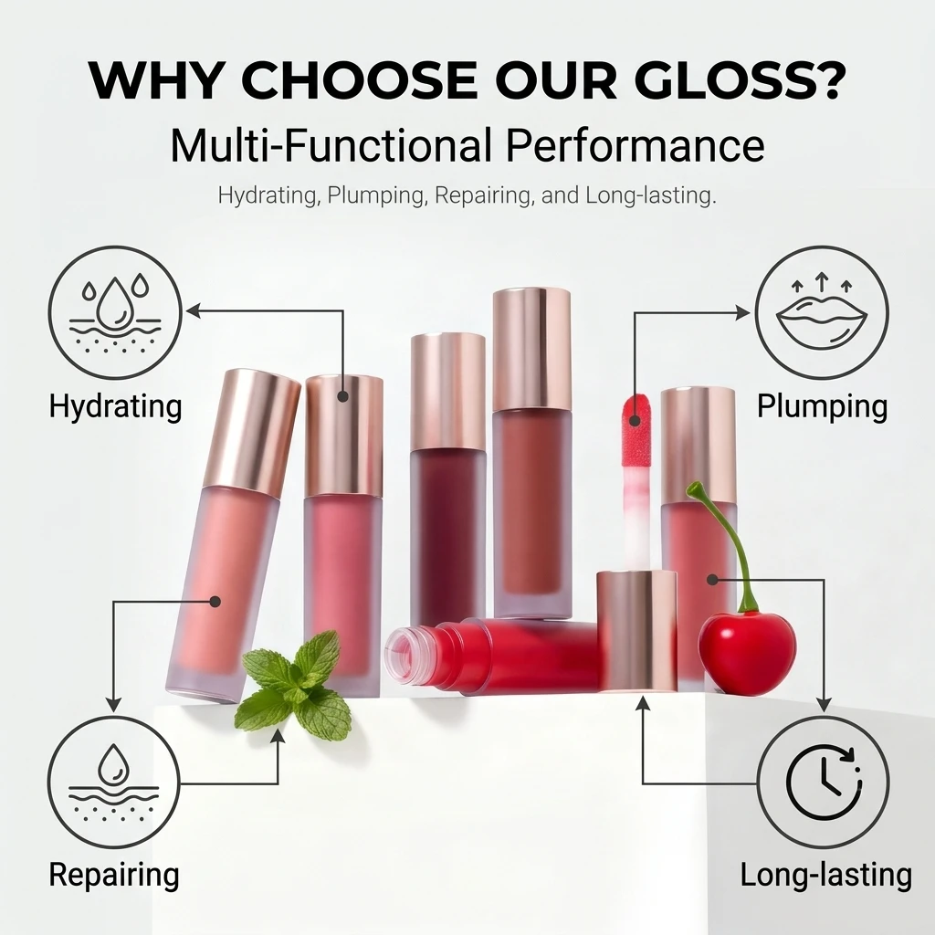 Custom Long Lasting Plumping Lip Gloss Cooling Plumping Customizable Visibly Fuller Lips Vegan Plump Lip Gloss for Private Label