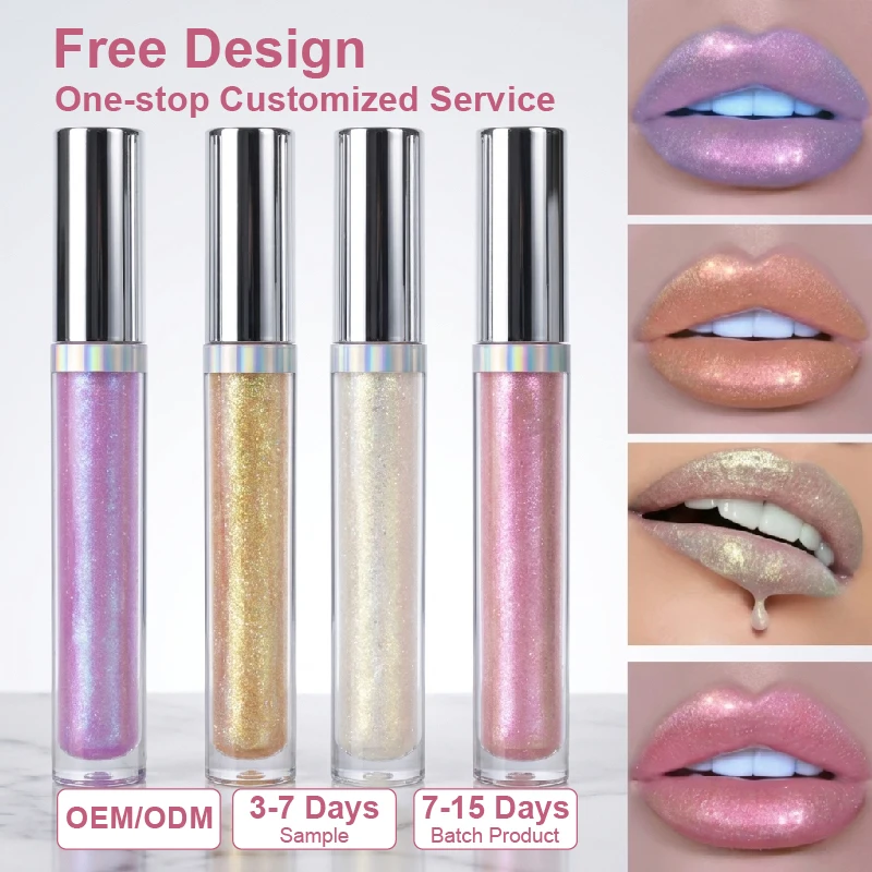Private Label Customizable New Fashion Colors Cosmetics Pink Blue Holographic Mermaid Lip Gloss Vendor Lipgloss Lips Makeup