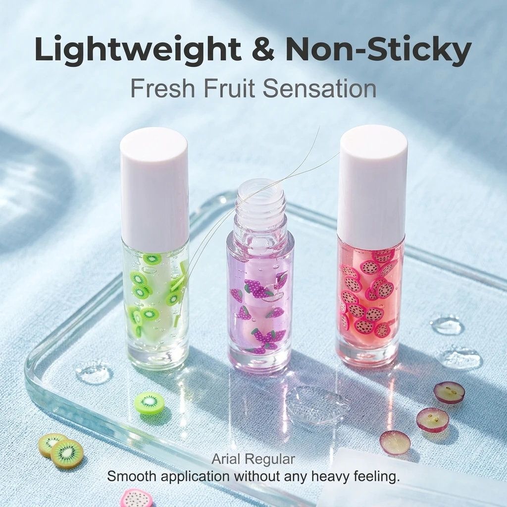 Custom Lip Oil With Fruit Slices Different Flavors Colorful Lip Gloss Oil Color Fruit Kids Lipgloss Luxury OEM Vegan Lipgloss