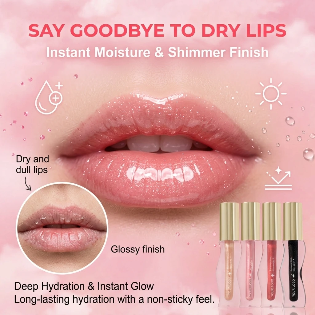 Custom Vegan Strawberry Pink Clear Fruit Plumping Private Label Private Label Lip Gloss Flavoring Oil Color Changing Lip Oil