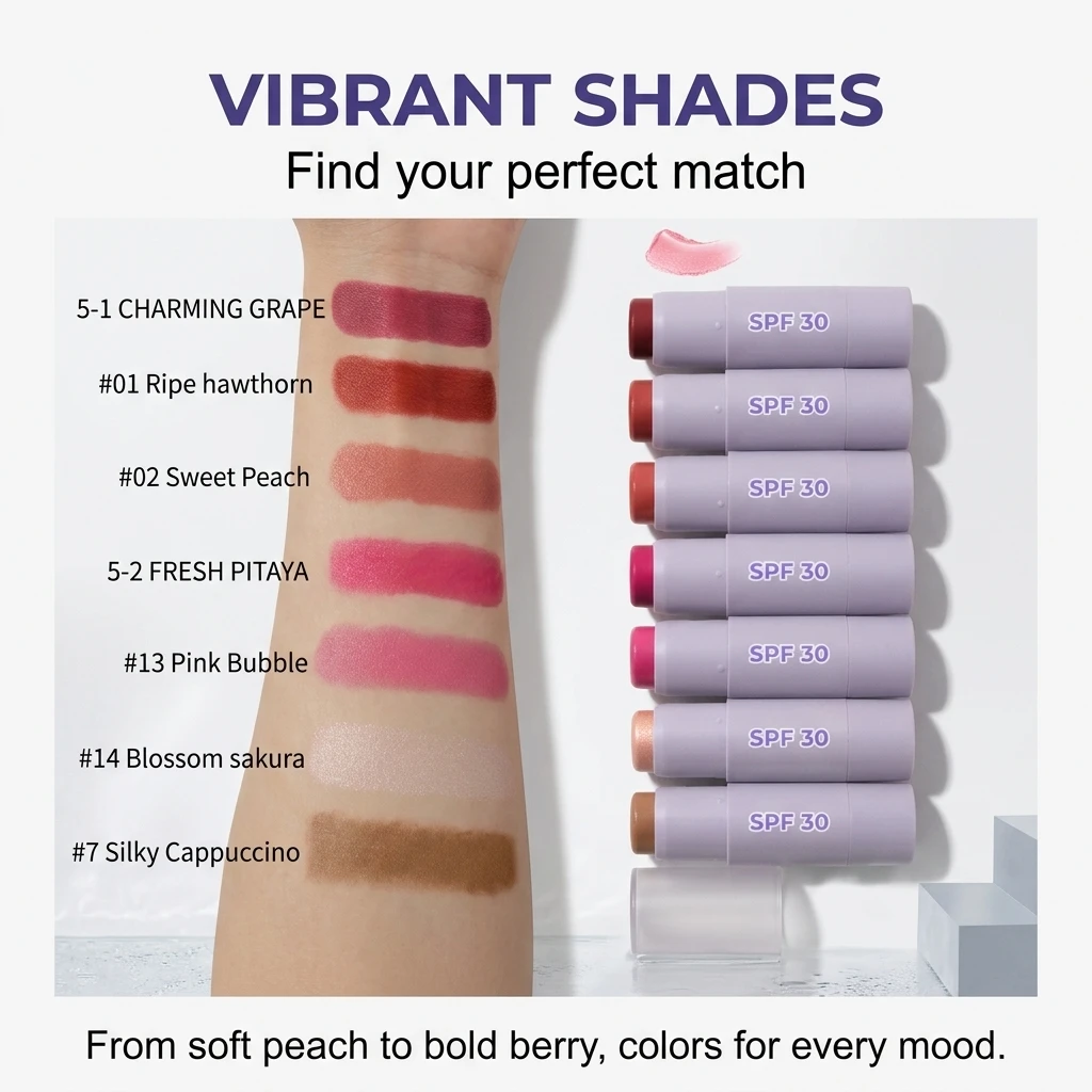 Custom OEM SPF Waterproof Vegan Purple Tube Peach Face Blush Contour Stick Customizable High Pigment Private Label Cream Blush