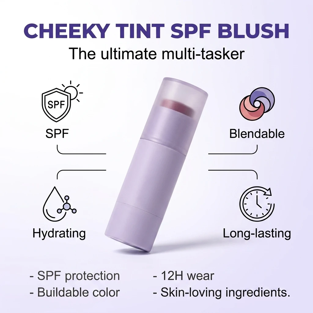 Custom OEM SPF Waterproof Vegan Purple Tube Peach Face Blush Contour Stick Customizable High Pigment Private Label Cream Blush