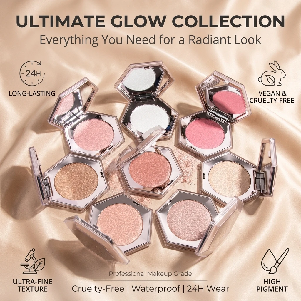 OEM 8 Colors Makeup Hexagonal Powder Box Single Color Highlighter Makeup Custom logo Powder Fine Bronzer Highlighters