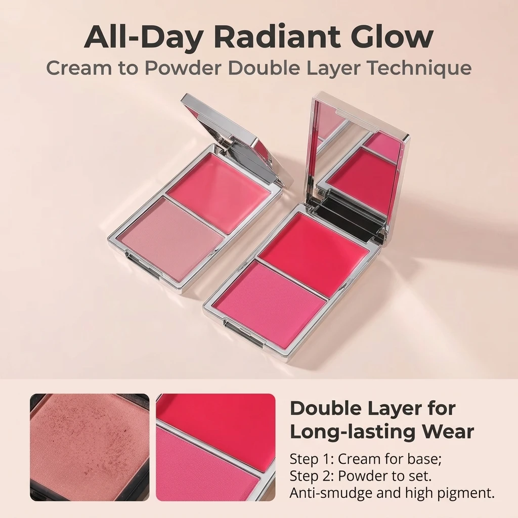Wholesale Customizable Logo Cream Blush Palette Private Label Dual Color Blush Palette Waterproof Vegan Cheek Blusher Blush