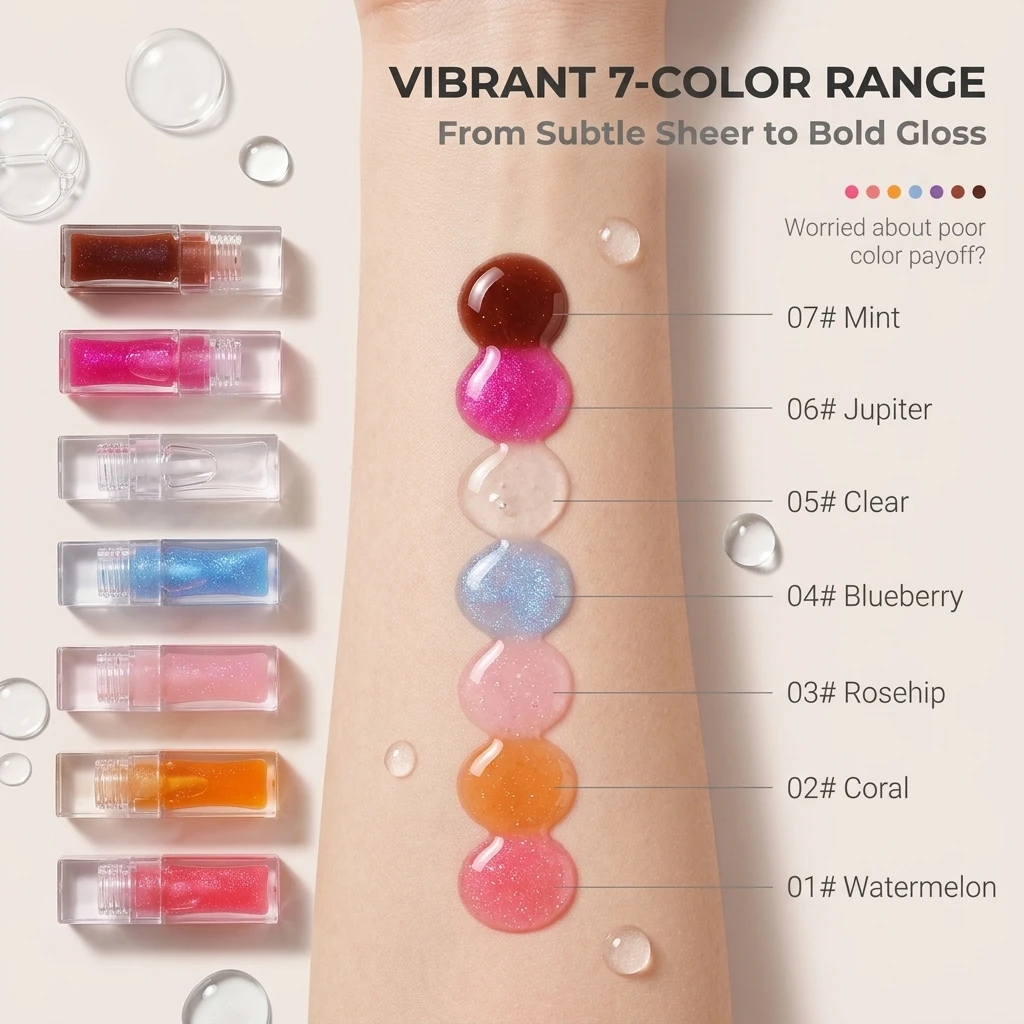 OEM ODM Cruelty Free Vitamin-E Moisturizing Tinted Shine Lip Oil High Quality Pure Natural Plant Nourishing Plant-Based Lip Care
