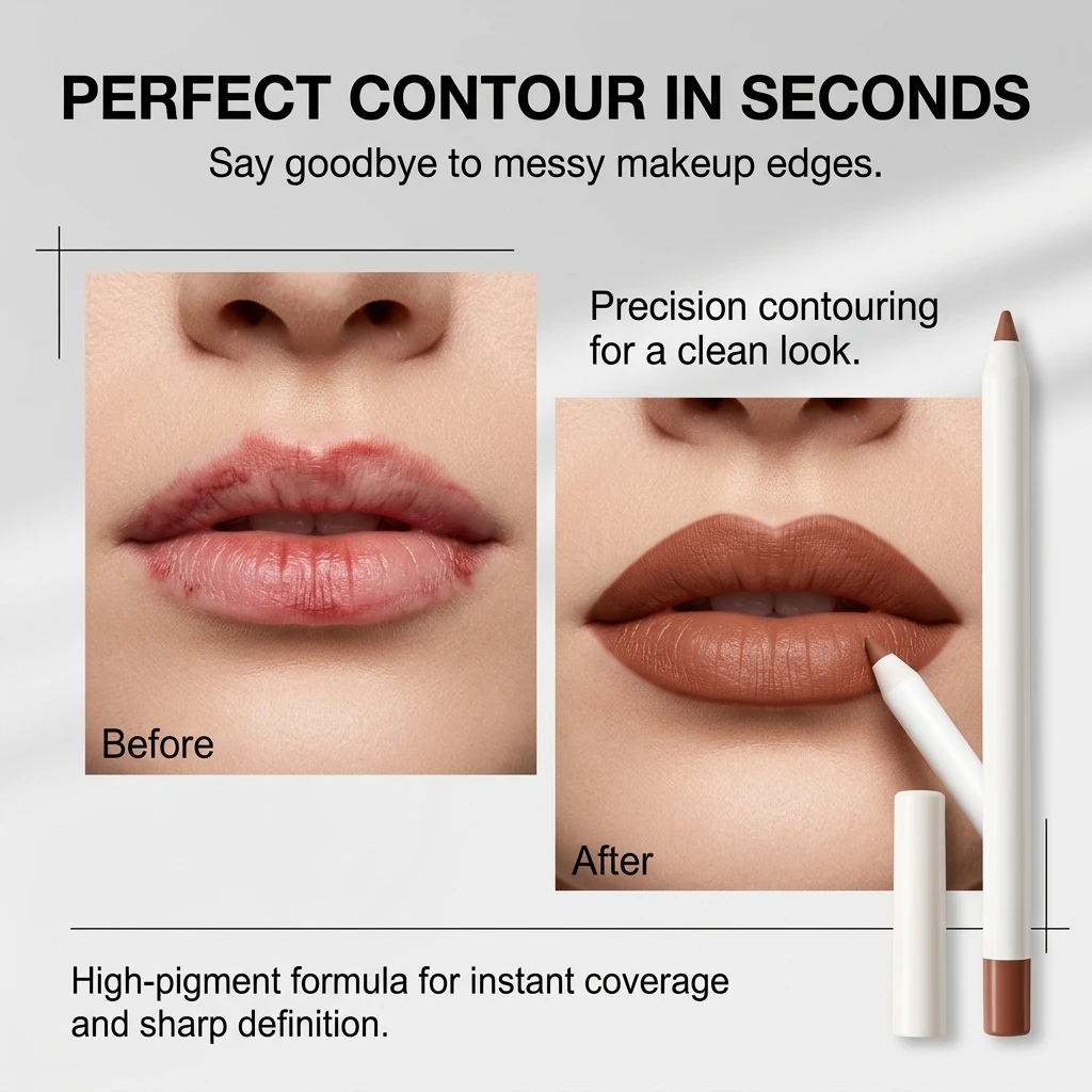 Hot Seller Custom Logo OEM Vegan Creamy Long-lasting Non Sticky Lip Liner with Brown Color Waterproof All-skin Lip Liner