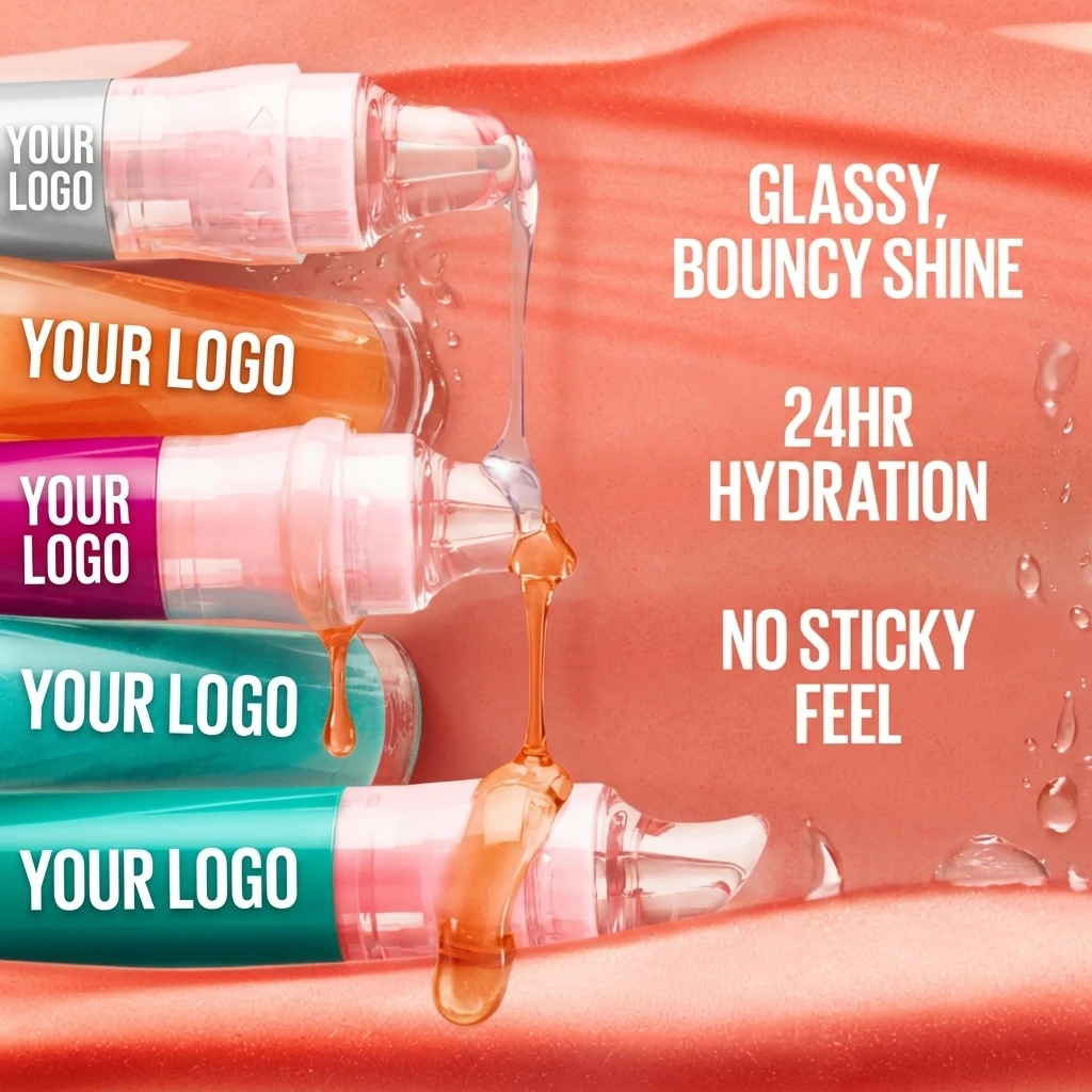 Custom Logo Oil-in-Gel Lip Gloss for Glossy Bouncy Shine Hydrating Tinted Lip Balm and Moisturizer with Hyaluronic Acid OEM