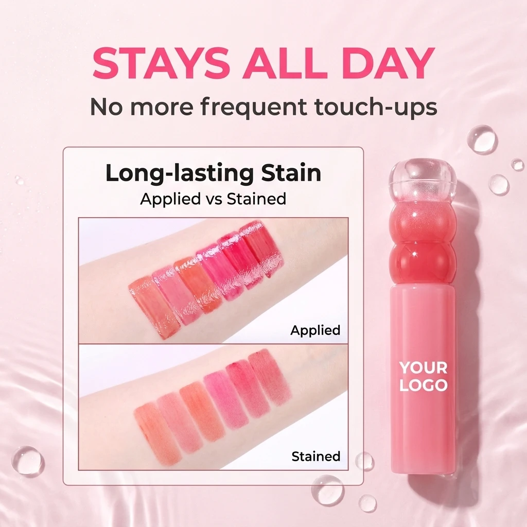 Hot Seller Lightweight Vegan Lip Stain & Gloss with Hydrating Watercolor Finish Long Lasting Sunscreen Travel Size Custom Logo