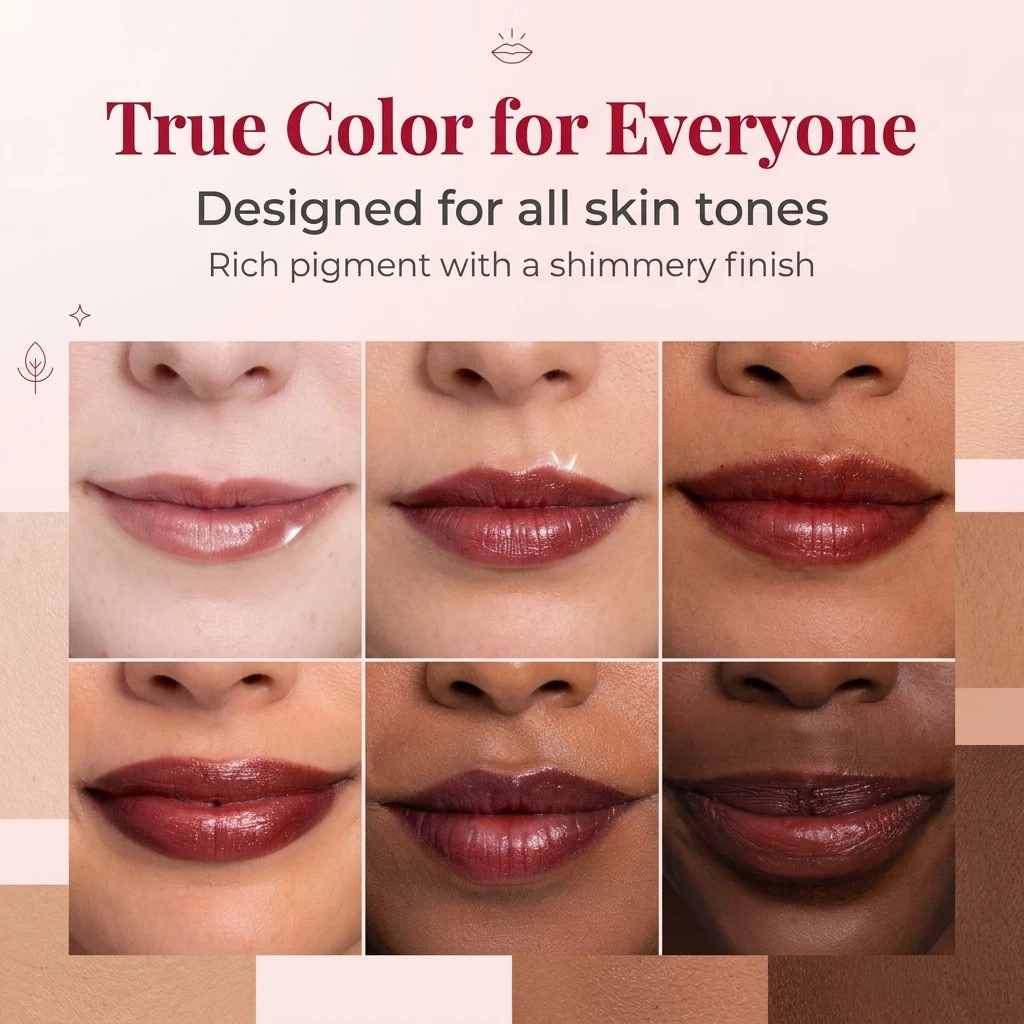 Custom Lip Shimmer Nude Collection Tinted Lip Balm Stick Moisturizing for All Day Hydration with Natural Glowy Pigmented Color