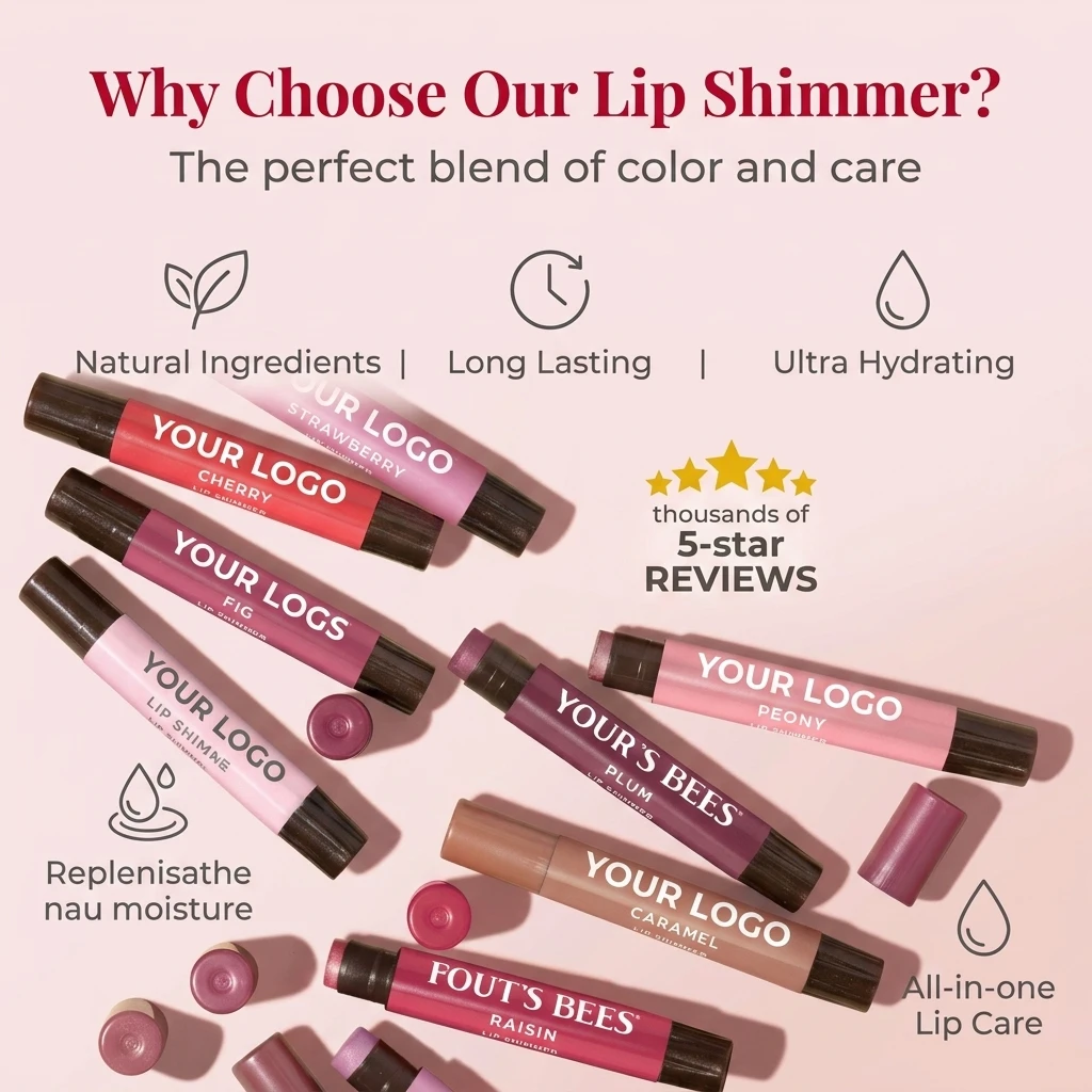 Custom Lip Shimmer Nude Collection Tinted Lip Balm Stick Moisturizing for All Day Hydration with Natural Glowy Pigmented Color