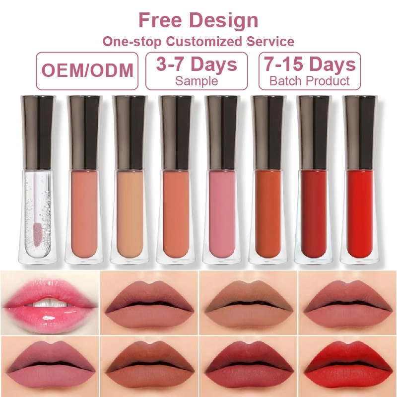 Factory Custom Organic Natural Lips Makeup Lip gloss Private Label LOW MOQ Long Lasting Waterproof Velvet Matte Lip Gloss