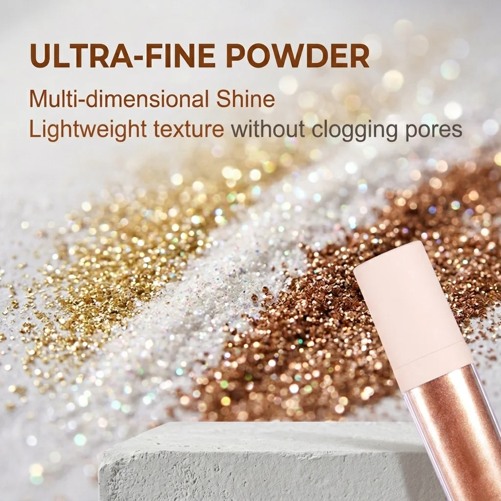 Custom Highlighter Stick Puff Highlight Powder Glitter Loose Powder Shimmering Powder for Party Eyes Face Makeup Highlighter