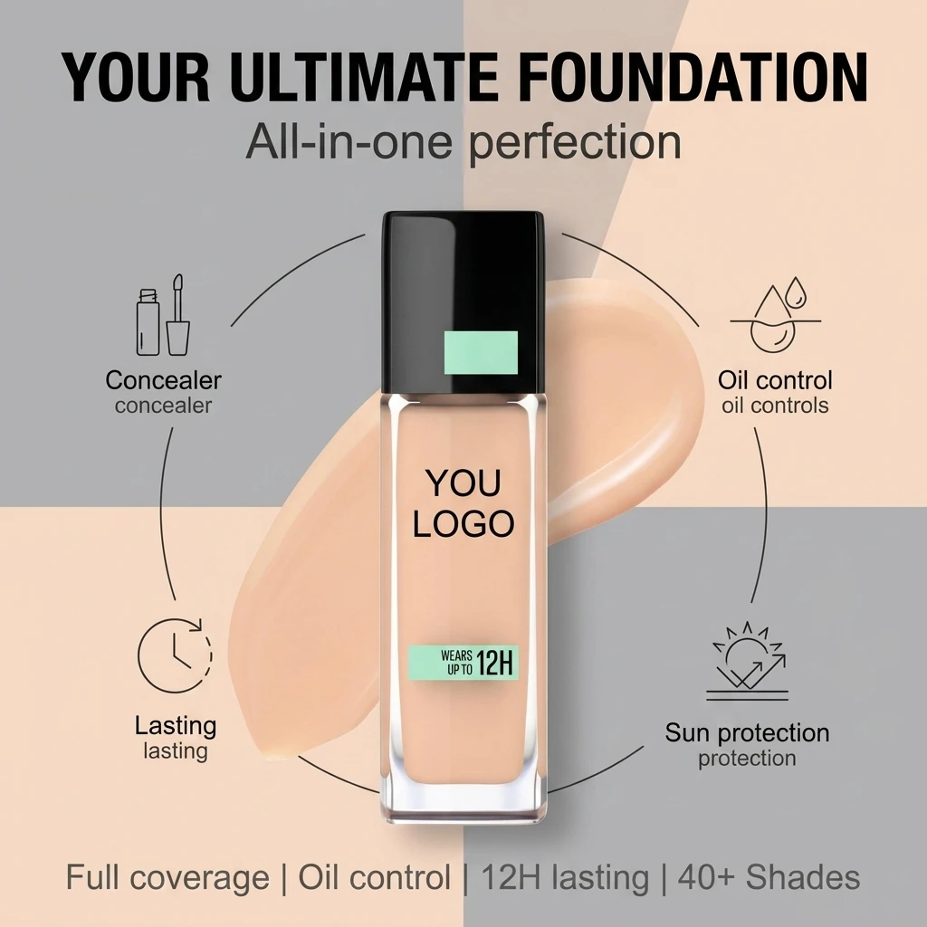 Liquid Full Coverage Long Lasting High Quality Foundation Private Label Choose Your Own Tube Matte Waterproof Makeup Foundation