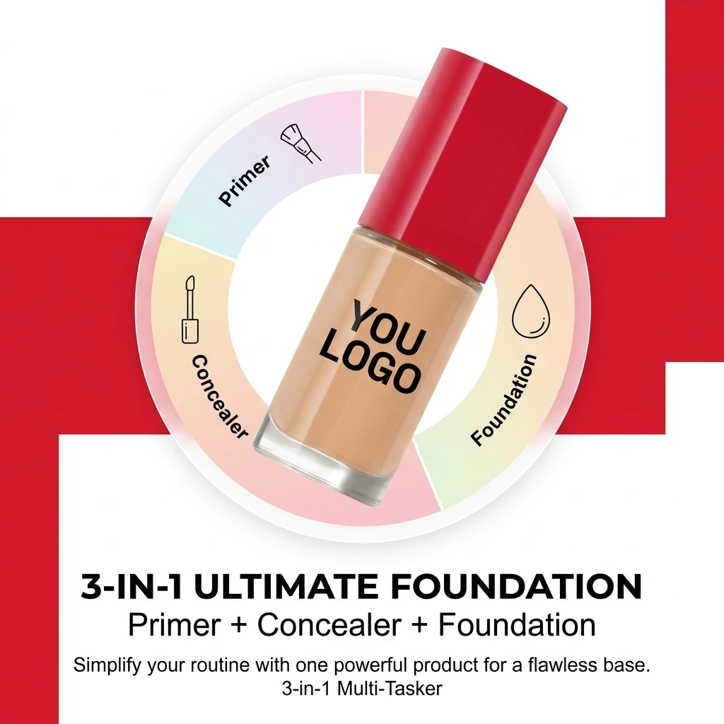 Customizable 3-in-1 Full Coverage Matte Waterproof Liquid Foundation SPF 18 Sunscreen All Skin Tones Hydrating Foundation